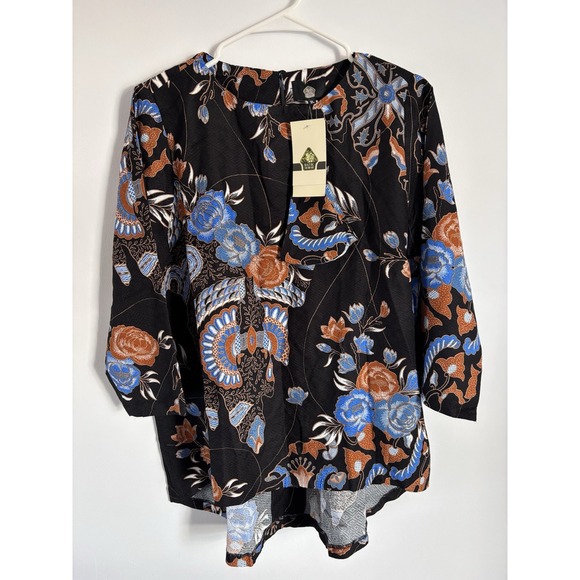 Tops - Batik Semar Tunic Shirt Women's‎ 3L (Us Sz XL) Black Blue Orange High-low